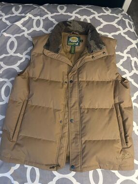 Cabela's Brown Quilted Puffer Vest with Fleece Collar